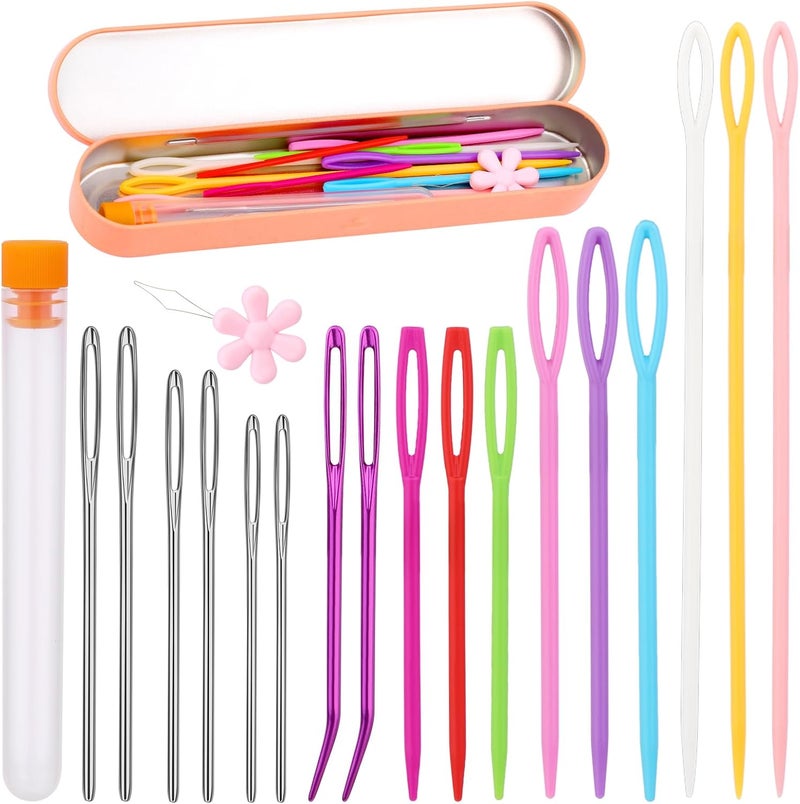 Bupete Yarn Needle Set, Bent Tapestry Needles, Plastic Large Eye Sewing Needles, Large-Eye Blunt Needles Crafting Knitting Stringing Needles with Storage Box and Needle Threader for Knitting Crochet - Image 1